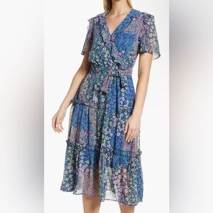 Rachel Parcell Print Ruffle Chiffon Midi Dress